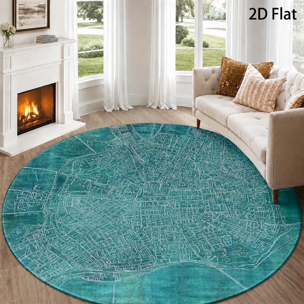 Teal City Map Round Rug Vintag - Commercial Road Printing review and price